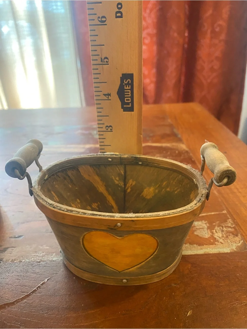 Rustic Mini Heart Wooden Bucket Decorative Planter - Grey